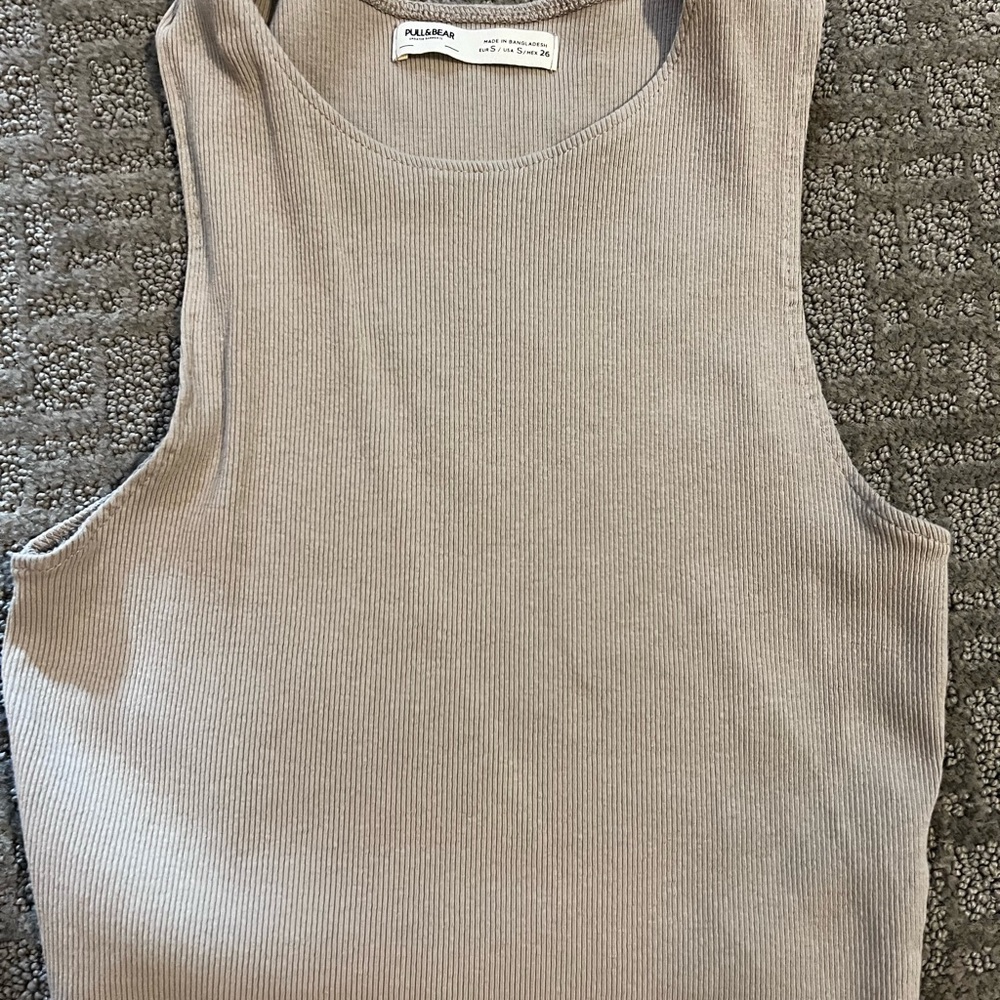 Pull&Bear Gray Ribbed Tank Top